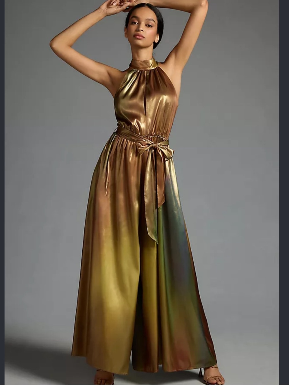 HUTCH Metallic Gold Halter Wide leg Jumpsuit